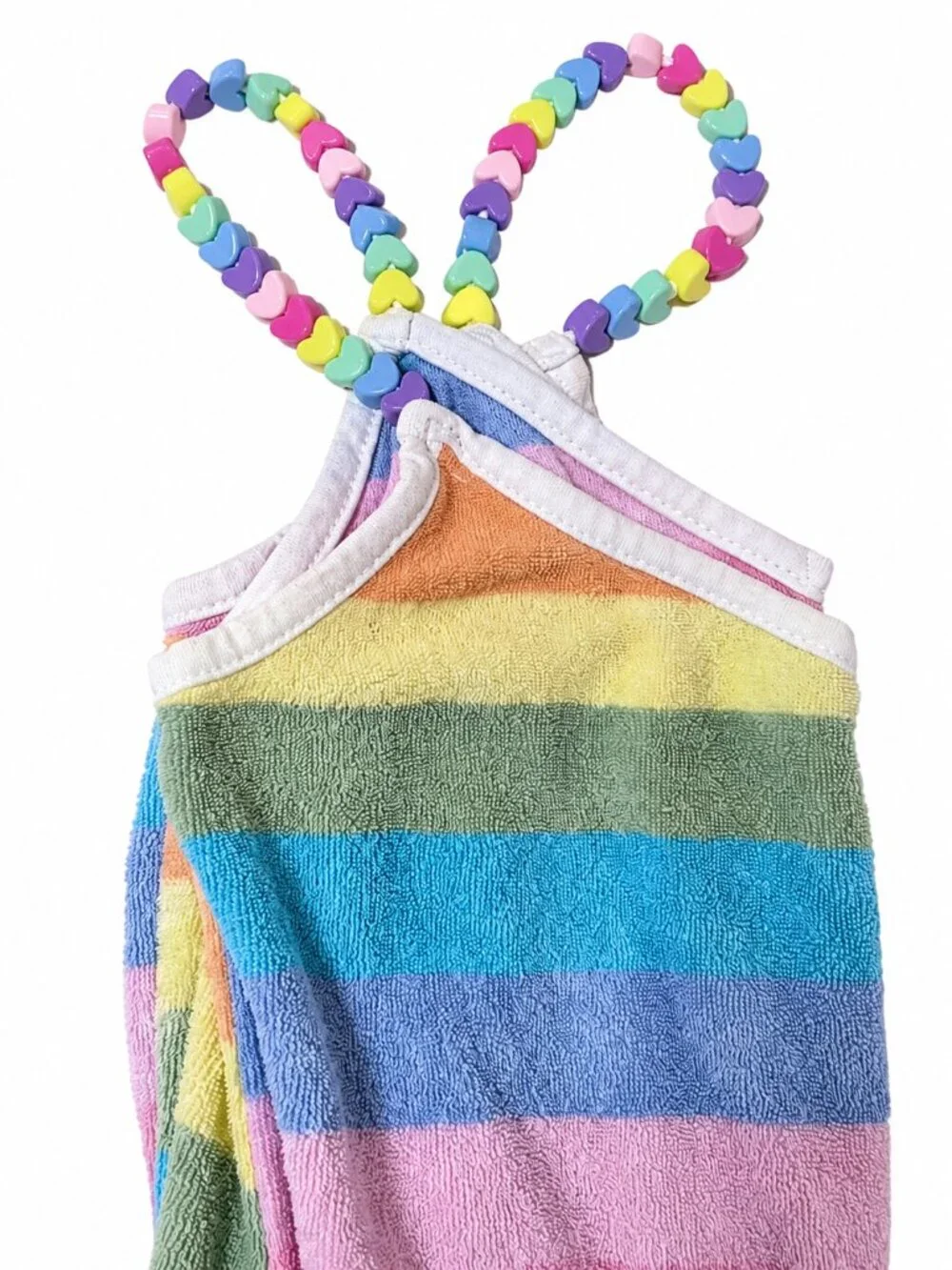 Lola + The Boys Girls Rainbow Striped Romper Heart Beaded Straps Size 8